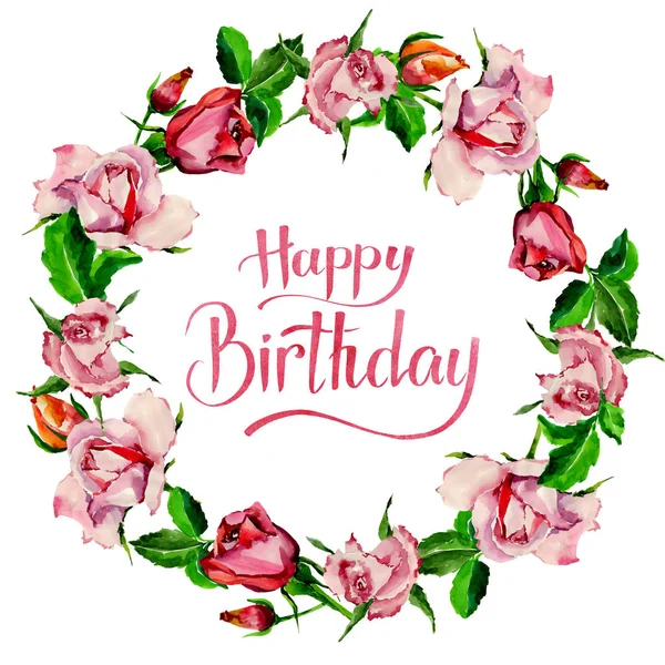 Kır çiçeği gül çiçek çelenk suluboya tarzında.