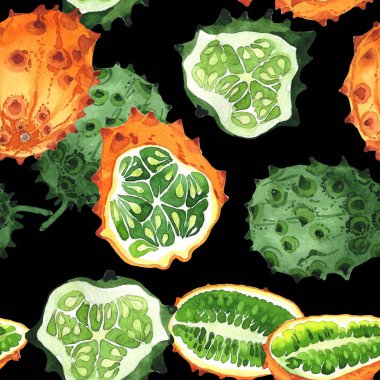 Egzotik kiwano yabani meyve deseni suluboya tarzında.