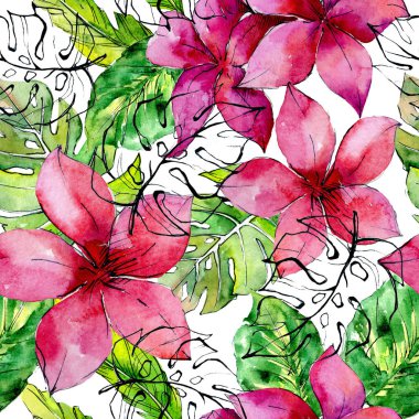 Tropikal Hawaii palmiye ağacı desen bir suluboya tarzında bırakır..