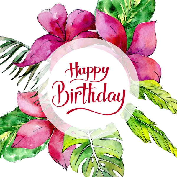 Tropikal Hawaii palmiye ağacı çerçeve bir suluboya tarzında bırakır..