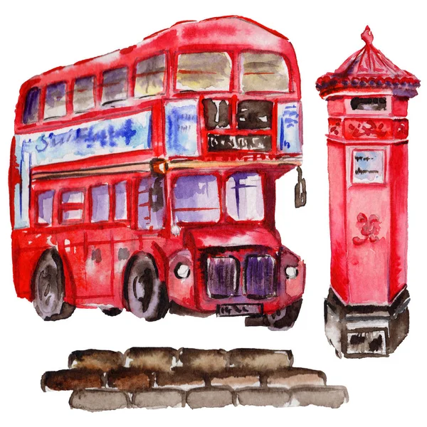 Aquarell London Illustration. große britische Hand gezeichnete Symbole. — Stockfoto