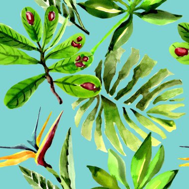 Tropikal Hawaii palmiye ağacı desen bir suluboya tarzında bırakır..