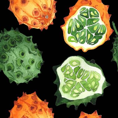 Egzotik kiwano yabani meyve deseni suluboya tarzında.