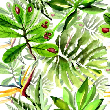 Tropikal Hawaii palmiye ağacı desen bir suluboya tarzında bırakır..