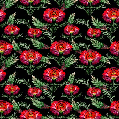 Kır çiçeği petrikovka çiçek deseni suluboya tarzında .