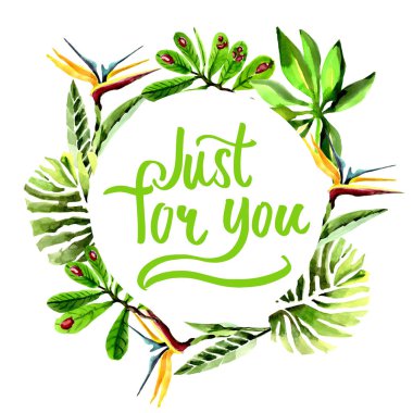 Tropikal Hawaii palmiye ağacı çelenk suluboya tarzında bırakır..