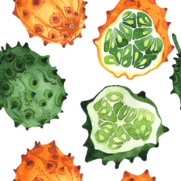 Egzotik kiwano yabani meyve deseni suluboya tarzında.