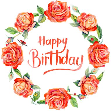 Kır çiçeği gül çiçek çelenk suluboya tarzında.