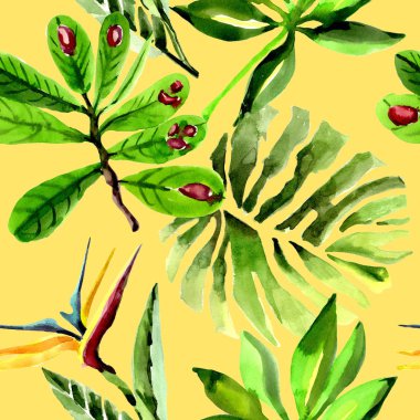 Tropikal Hawaii palmiye ağacı desen bir suluboya tarzında bırakır..