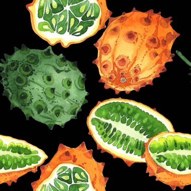 Egzotik kiwano yabani meyve deseni suluboya tarzında.