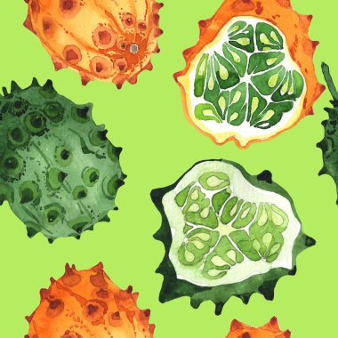 Egzotik kiwano yabani meyve deseni suluboya tarzında.