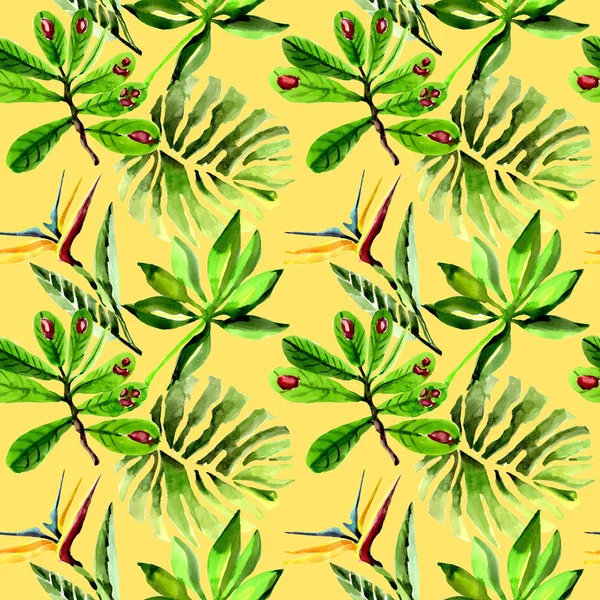 Tropicale Hawaii foglie di palma modello in stile acquerello . — Foto Stock