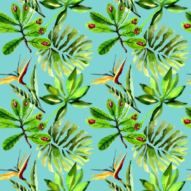 Tropikal Hawaii palmiye ağacı desen bir suluboya tarzında bırakır..