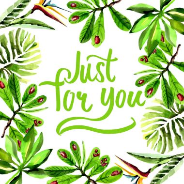 Tropikal Hawaii palmiye ağacı çerçeve bir suluboya tarzında bırakır..