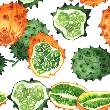 Egzotik kiwano yabani meyve deseni suluboya tarzında.