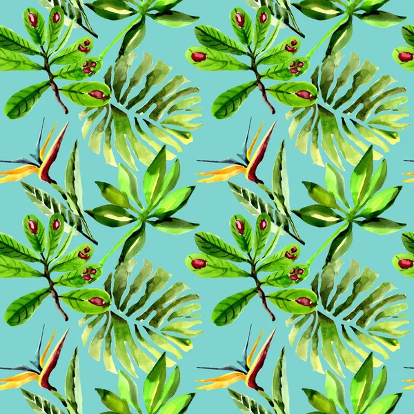 Tropische Hawaii verlaat palm tree patroon in een aquarel stijl. — Stockfoto