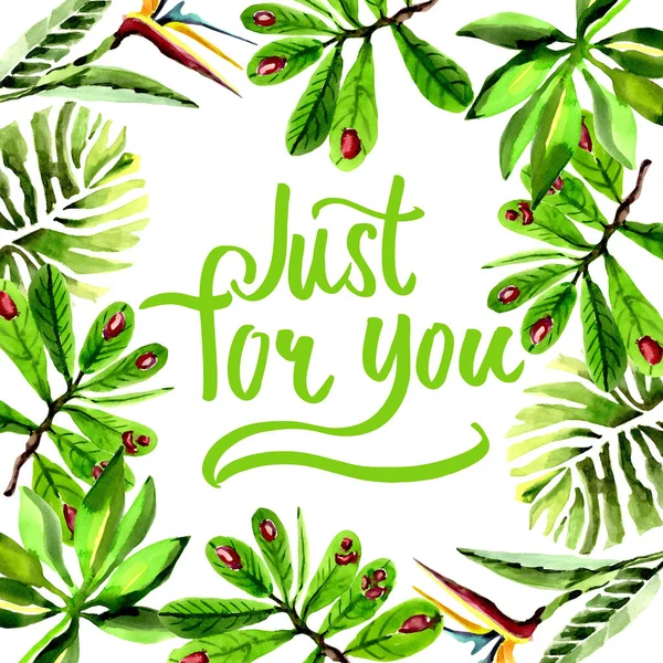 Tropikal Hawaii palmiye ağacı çerçeve bir suluboya tarzında bırakır..