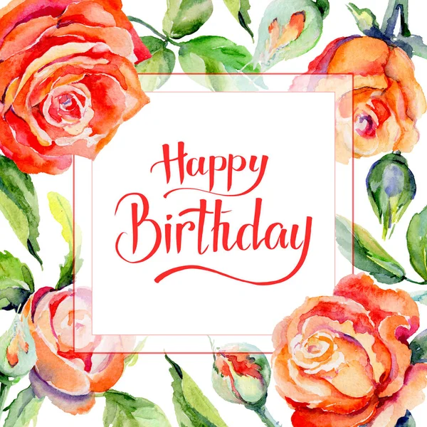 Kır çiçeği gül çiçek çerçeve suluboya tarzında.