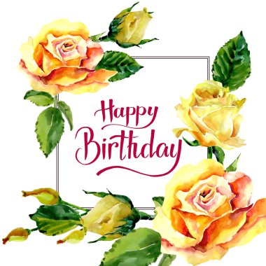 Kır çiçeği gül çiçek çerçeve suluboya tarzında.