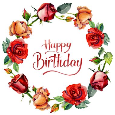 Kır çiçeği gül çiçek çelenk suluboya tarzında.