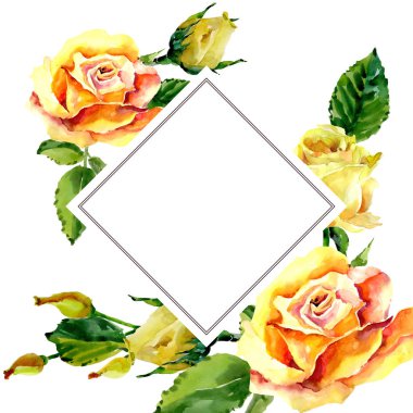 Kır çiçeği gül çiçek çerçeve suluboya tarzında.