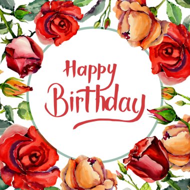 Kır çiçeği gül çiçek çerçeve suluboya tarzında.