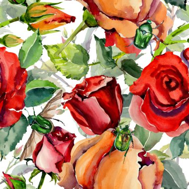 Kır çiçeği gül çiçek deseni suluboya tarzında.