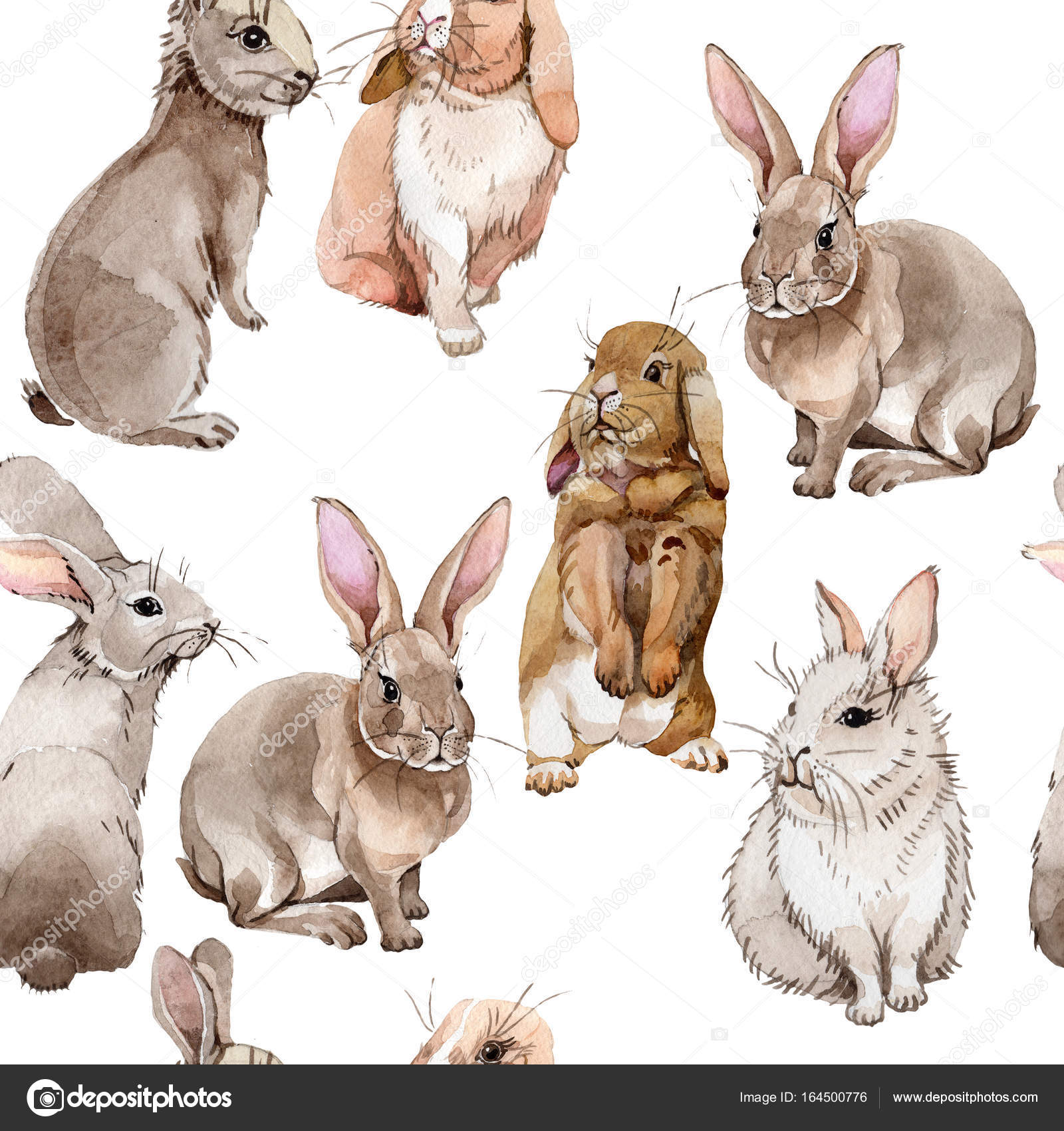 Rabbit wild animal pattern in a watercolor style. Stock Photo by ©MyStocks  164500776
