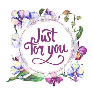 Kır çiçeği orkide çiçek çerçeve suluboya tarzında.