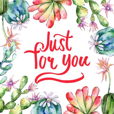 Kır çiçeği kaktüsler çiçek çerçeve suluboya tarzında.