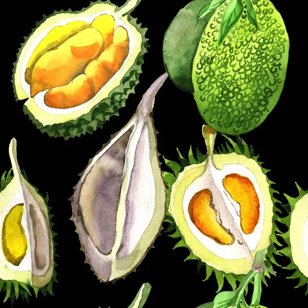 Modello di frutta selvatica durian esotico in stile acquerello . — Foto Stock