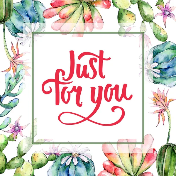 Kır çiçeği kaktüsler çiçek çerçeve suluboya tarzında.