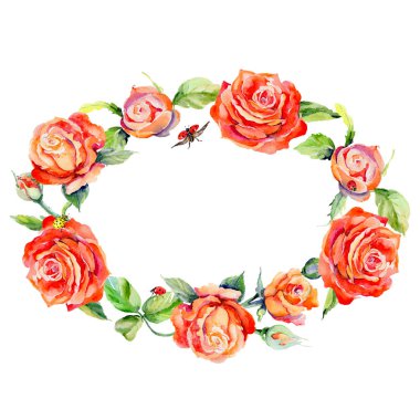 Kır çiçeği gül çiçek çelenk suluboya tarzında.