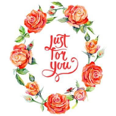 Kır çiçeği gül çiçek çelenk suluboya tarzında.