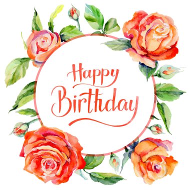 Kır çiçeği gül çiçek çerçeve suluboya tarzında.