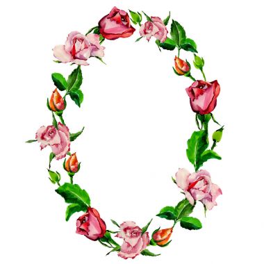 Kır çiçeği gül çiçek çelenk suluboya tarzında.