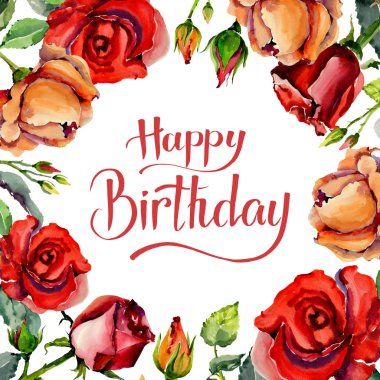 Kır çiçeği gül çiçek çerçeve suluboya tarzında.