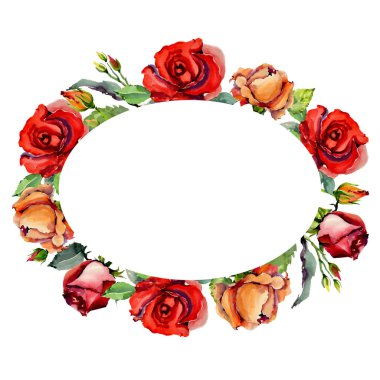 Kır çiçeği gül çiçek çerçeve suluboya tarzında.