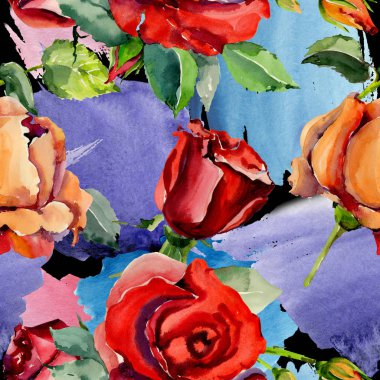 Kır çiçeği gül çiçek deseni suluboya tarzında.