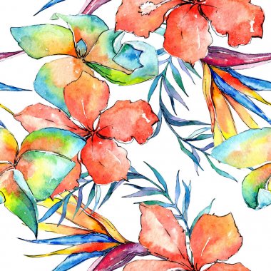 Tropikal Hawaii palmiye ağacı desen bir suluboya tarzında bırakır..