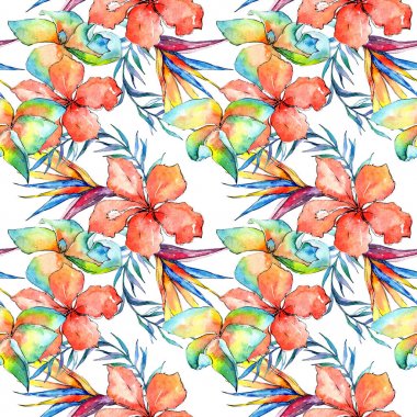 Tropikal Hawaii palmiye ağacı desen bir suluboya tarzında bırakır..