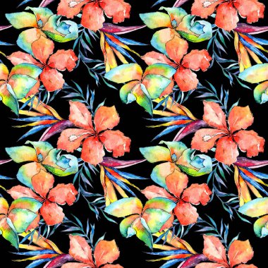 Tropikal Hawaii palmiye ağacı desen bir suluboya tarzında bırakır..