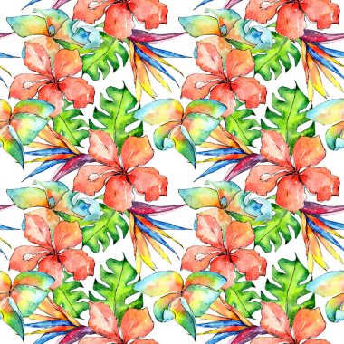 Tropikal Hawaii palmiye ağacı desen bir suluboya tarzında bırakır..