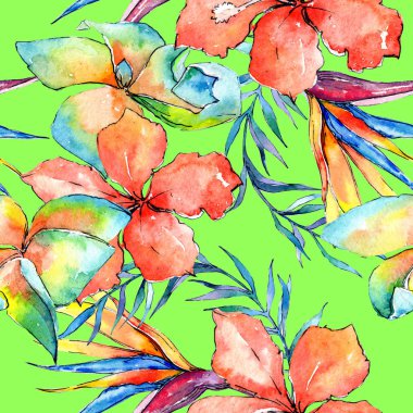 Tropikal Hawaii palmiye ağacı desen bir suluboya tarzında bırakır..