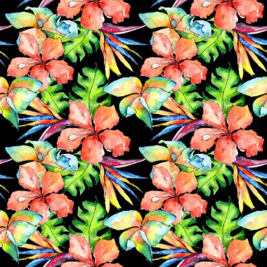 Tropikal Hawaii palmiye ağacı desen bir suluboya tarzında bırakır..