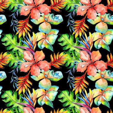 Tropikal Hawaii palmiye ağacı desen bir suluboya tarzında bırakır..