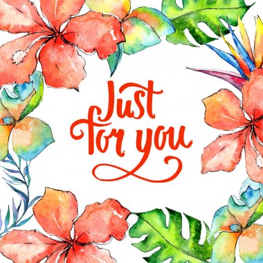 Tropikal Hawaii palmiye ağacı çerçeve bir suluboya tarzında bırakır..