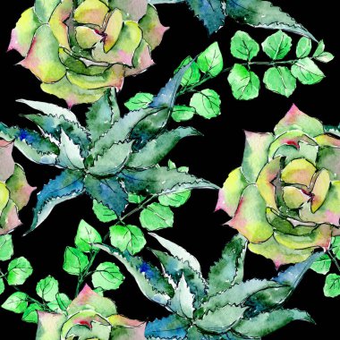 Tropikal Hawaii aloe ağaç desen bir suluboya tarzında bırakır. .