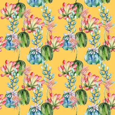 Kır çiçeği kaktüsler çiçek deseni suluboya tarzında.