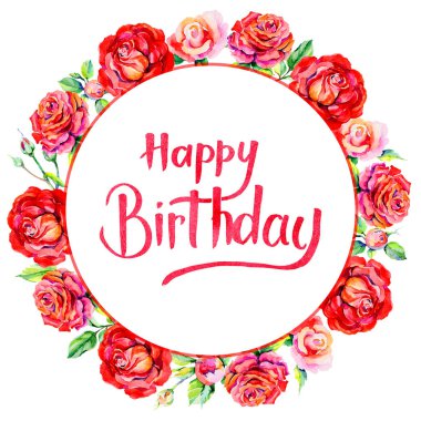 Kır çiçeği rosa çiçek çerçeve suluboya tarzında.